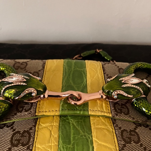 Very rare, vintage Gucci alligator and monogram canvas clutch - Picture 6 of 8